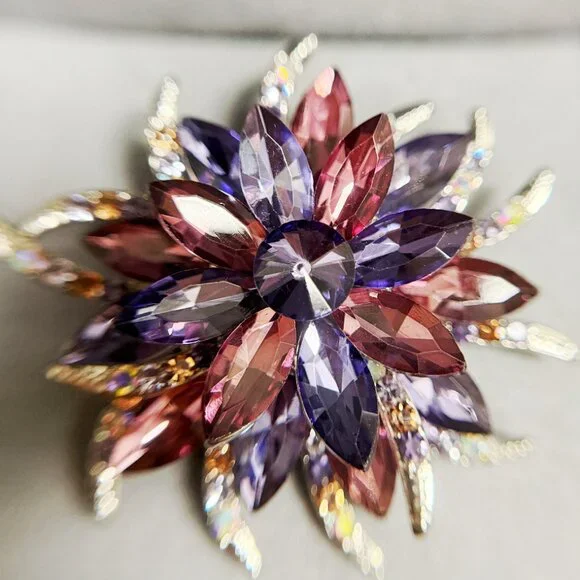 Purple Rose Brooch, Crystal Brooch, Silver Brooches, Crystal Flower Brooch - Picture 6 of 7